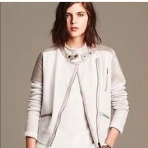 Banana Republic  Merino wool and taupe suede moto sweater Jacket